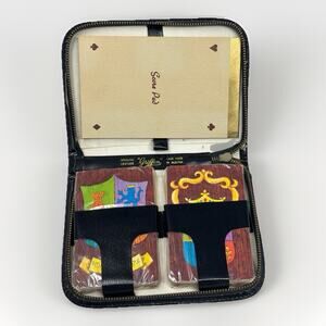 Vtg Griffon Playing Cards Made In Austria Black‎ Leather Case Score Pad NEW